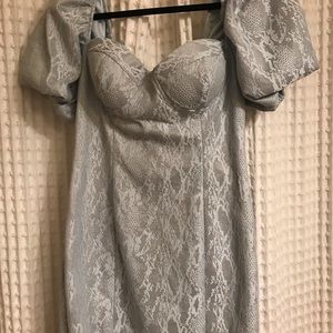 Snack Print Blue Metallic Dress